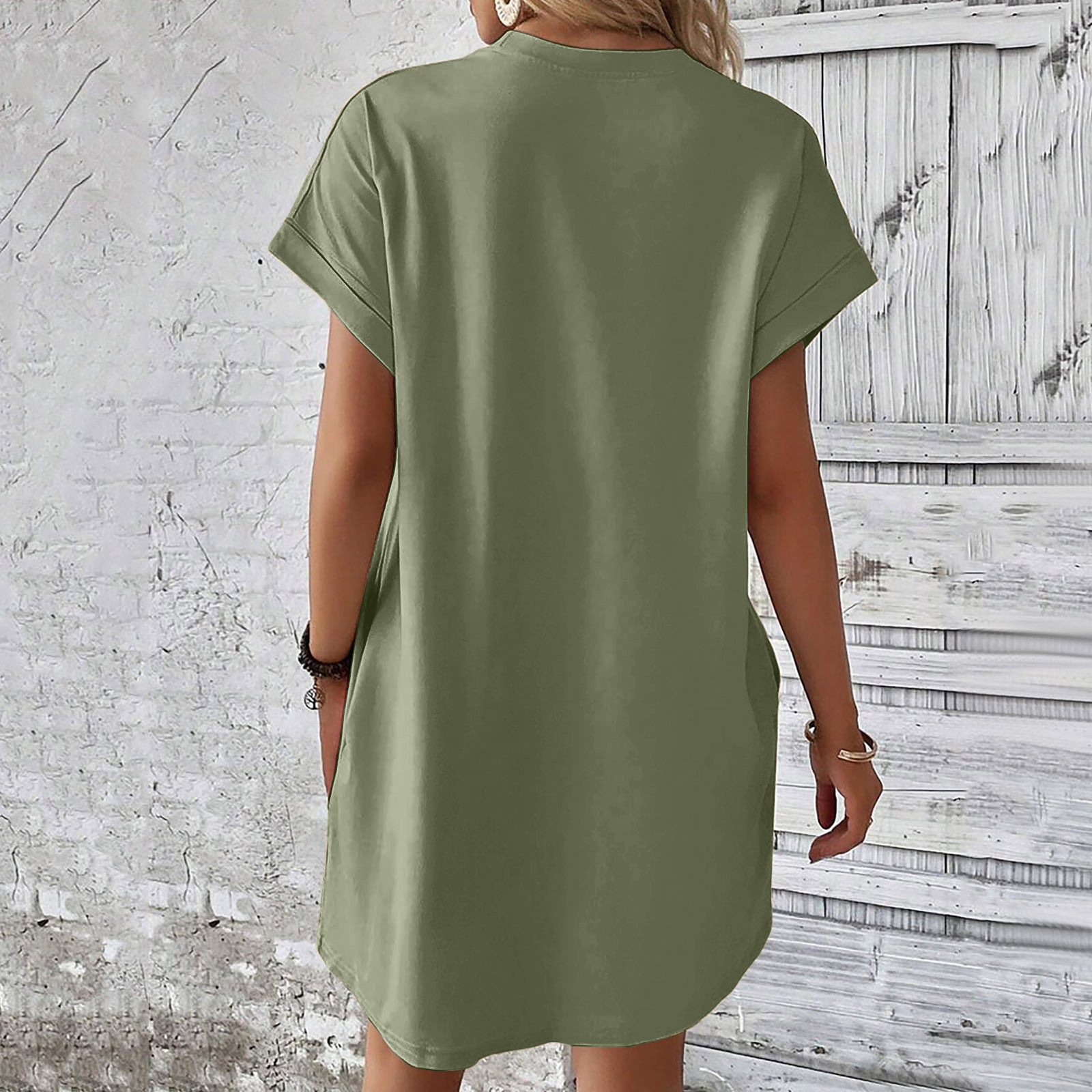 thumbnail image 4 of Vestido camiseta suave de manga corta holgado con bolsillos para mujer - Poliéster spandex, informal de verano - S-XXL, 4 of 7